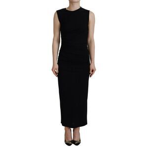 Dsquared² Black Viscose Sleeveless Ruched Maxi Women's Dress